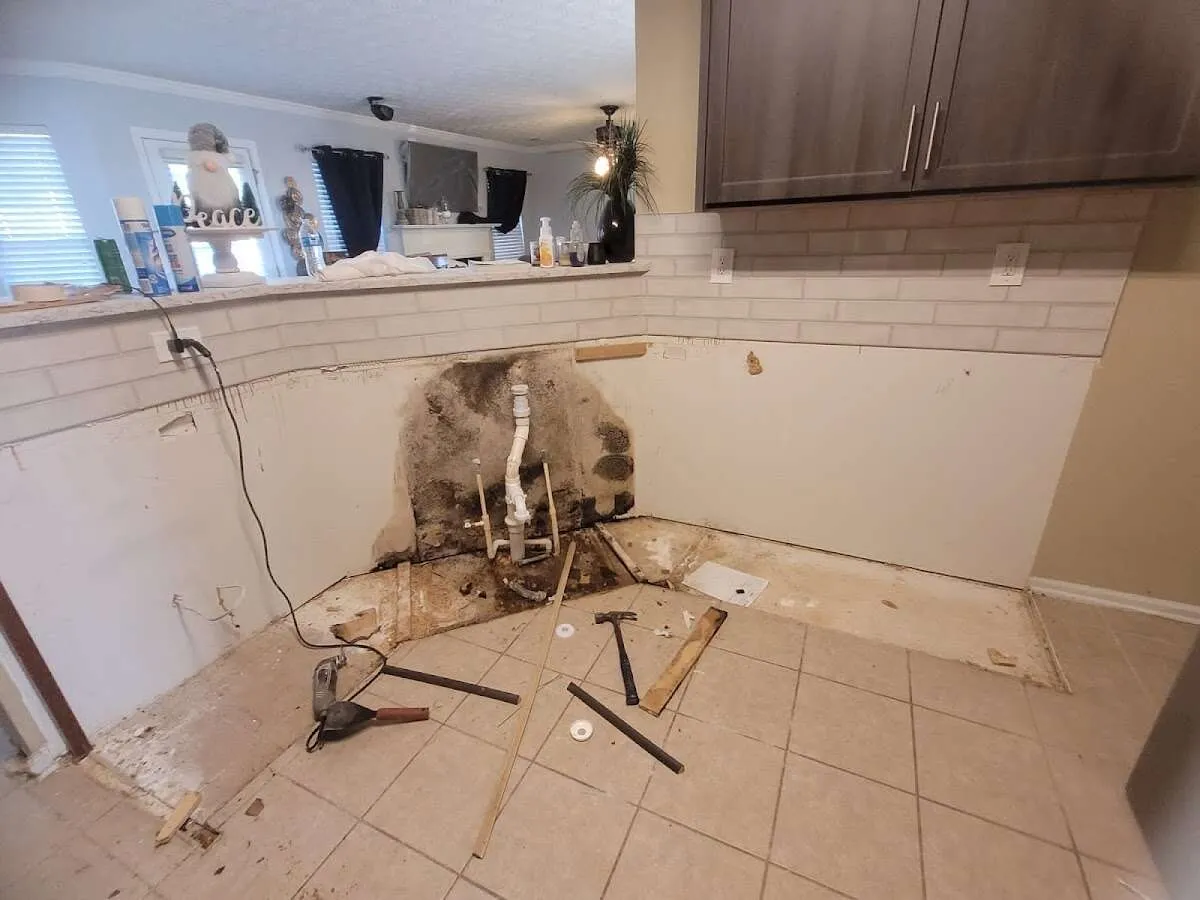 Mold behind wall with plumbing during Flood Damage Cleanup in Cresskill